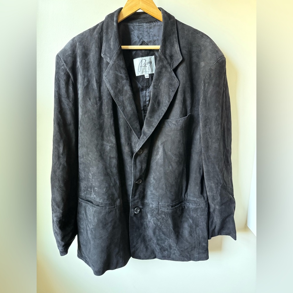 REMY Vintage Suede Leather Blazer Jacket Black Classic USA Fall Preppy 44